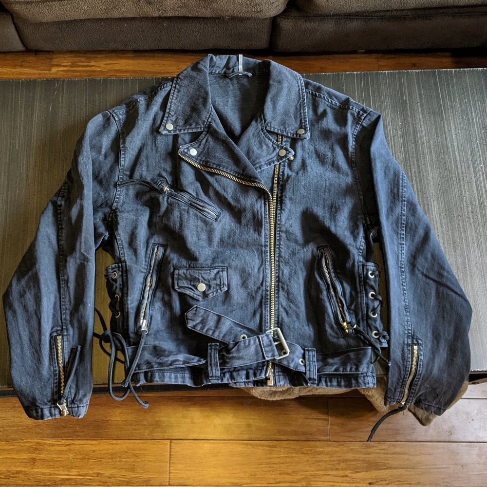 Free People oversized denim Moto jacket